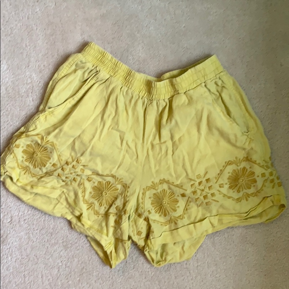 Anthropologie yellow linen shorts